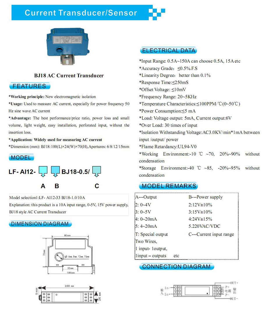 BJ18 AC Current Transducer Sensor